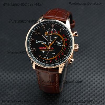 Special Prices Portugieser Japan Quartz Chronograph Mens Watch 40mm RG Black Dial Leather Strap CHS