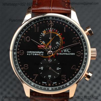 Special Prices Portugieser Japan Quartz Chronograph Mens Watch 40mm RG Black Dial Leather Strap CHS