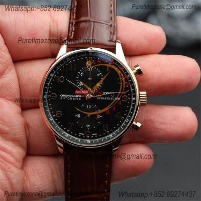 Special Prices Portugieser Japan Quartz Chronograph Mens Watch 40mm RG Black Dial Leather Strap CHS