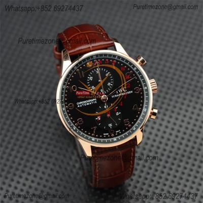 Special Prices Portugieser Japan Quartz Chronograph Mens Watch 40mm RG Black Dial Leather Strap CHS