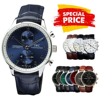 Special Prices Portugieser Japan Quartz Chronograph Mens Watch 40mm Steel Case Blue Dial Leather Strap CHS