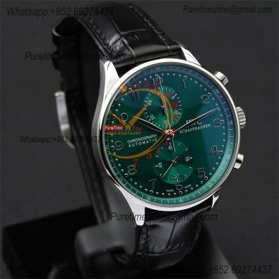 Special Prices Portugieser Japan Quartz Chronograph Mens Watch 40mm Steel Case Green Dial Leather Strap CHS