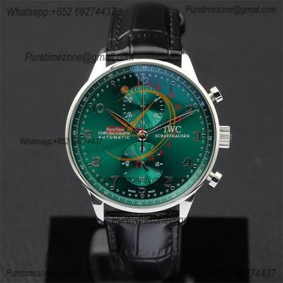 Special Prices Portugieser Japan Quartz Chronograph Mens Watch 40mm Steel Case Green Dial Leather Strap CHS