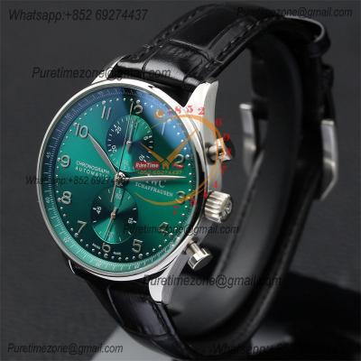 Special Prices Portugieser Japan Quartz Chronograph Mens Watch 40mm Steel Case Green Dial Leather Strap CHS