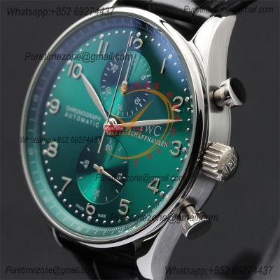 Special Prices Portugieser Japan Quartz Chronograph Mens Watch 40mm Steel Case Green Dial Leather Strap CHS