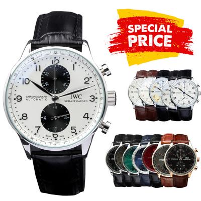 Special Prices Portugieser Japan Quartz Chronograph Mens Watch 40mm Steel Case White Black Dial Leather Strap CHS