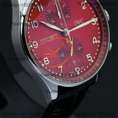 Special Prices Portugieser Japan Quartz Chronograph Mens Watch 40mm Steel Case Red Dial Leather Strap CHS