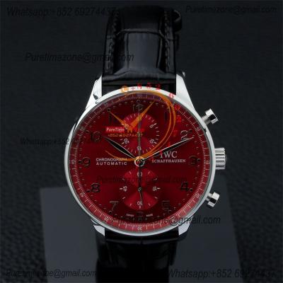 Special Prices Portugieser Japan Quartz Chronograph Mens Watch 40mm Steel Case Red Dial Leather Strap CHS