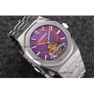 Royal Oak 26522  2018 SIHH  Extra Thin Hand Winding Tourbillon Mens Watch Best Edition R8F 41 Purple Dial SS Bracelet