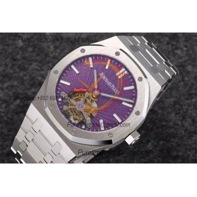 Royal Oak 26522  2018 SIHH  Extra Thin Hand Winding Tourbillon Mens Watch Best Edition R8F 41 Purple Dial SS Bracelet