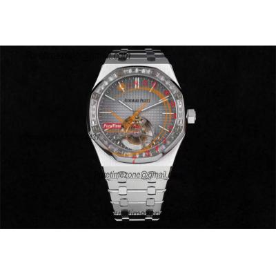 Royal Oak 26516 Extra Thin Hand Winding Tourbillon Mens Watch Best Edition R8F Diamonds Bezel Gray Dial SS Bracele