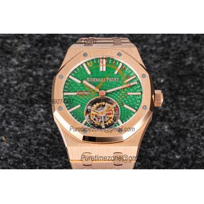 Royal Oak 26532 Extra Thin Automatic Tourbillon Mens Watch Best Edition R8F 42mm RG Green Dial SS Bracele