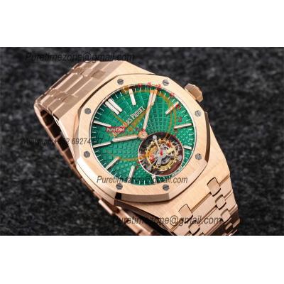 Royal Oak 26532 Extra Thin Automatic Tourbillon Mens Watch Best Edition R8F 42mm RG Green Dial SS Bracele