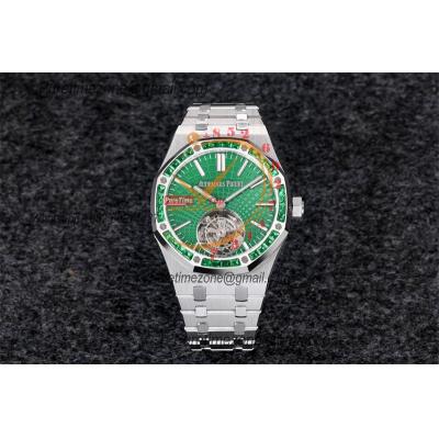 Royal Oak 26532 Extra Thin Automatic Tourbillon Mens Watch Best Edition R8F 42mm Diamond Bezel Green Dial SS Bracele