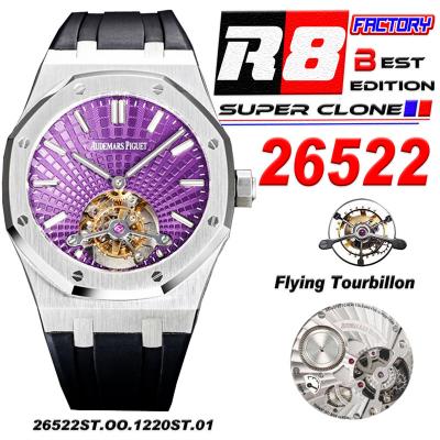 Royal Oak 26521 Extra Thin Automatic Tourbillon Mens Watch Best Edition R8F 42mm Purple Dial Rubber Strap CHS