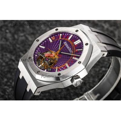 Royal Oak 26521 Extra Thin Automatic Tourbillon Mens Watch Best Edition R8F 42mm Purple Dial Rubber Strap CHS