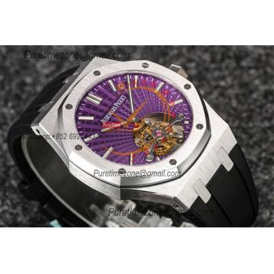 Royal Oak 26521 Extra Thin Automatic Tourbillon Mens Watch Best Edition R8F 42mm Purple Dial Rubber Strap CHS