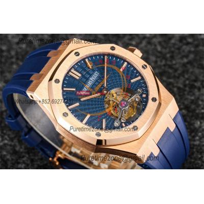 Royal Oak 26521 Extra Thin Automatic Tourbillon Mens Watch Best Edition R8F 42mm RG Blue Dial Rubber Strap CHS