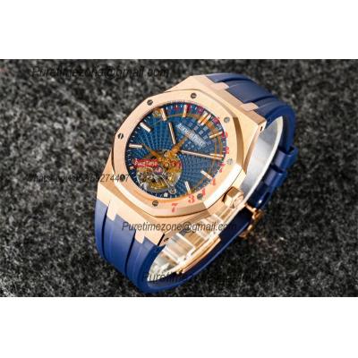 Royal Oak 26521 Extra Thin Automatic Tourbillon Mens Watch Best Edition R8F 42mm RG Blue Dial Rubber Strap CHS