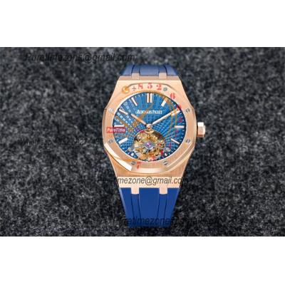 Royal Oak 26521 Extra Thin Automatic Tourbillon Mens Watch Best Edition R8F 42mm RG Blue Dial Rubber Strap CHS