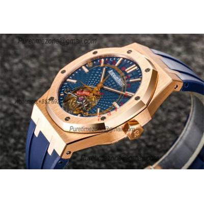 Royal Oak 26521 Extra Thin Automatic Tourbillon Mens Watch Best Edition R8F 42mm RG Blue Dial Rubber Strap CHS