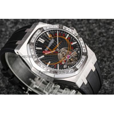 Royal Oak 26521 Extra Thin Automatic Tourbillon Mens Watch Best Edition R8F 42mm Diamond Bezel Black Dial Rubber Strap