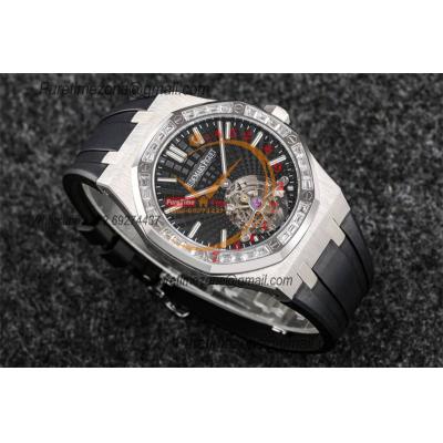 Royal Oak 26521 Extra Thin Automatic Tourbillon Mens Watch Best Edition R8F 42mm Diamond Bezel Black Dial Rubber Strap