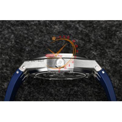 Royal Oak 26521 Extra Thin Automatic Tourbillon Mens Watch Best Edition R8F 42mm Diamond Bezel Blue Dial Rubber Strap