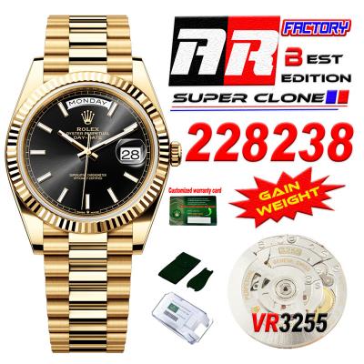 DayDate 40 228238 VR3255 Automatic Mens Watch Best Edition ARF YG Black Dial President Bracelet CHS (Gain Weight)