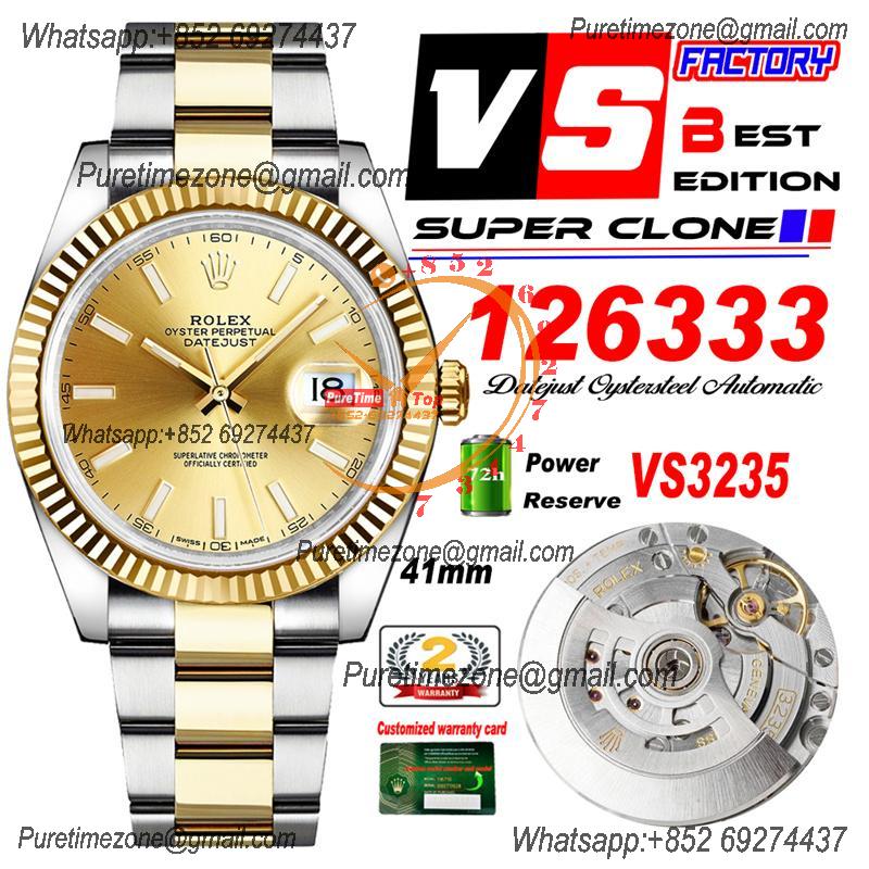 DateJust 41 126333 VS3235 Automatic Mens Watch 904L SS VSF Best Edition YG Gold Dial on Oyster Bracelet CHS