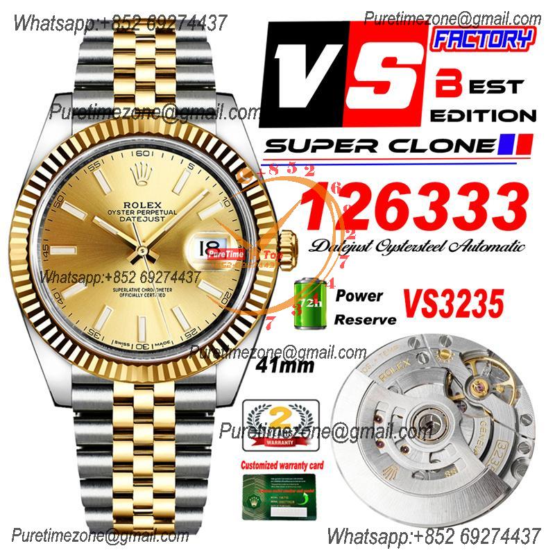 DateJust 41 126333 VS3235 Automatic Mens Watch 904L SS VSF Best Edition YG Gold Dial on Jubilee Bracelet CHS