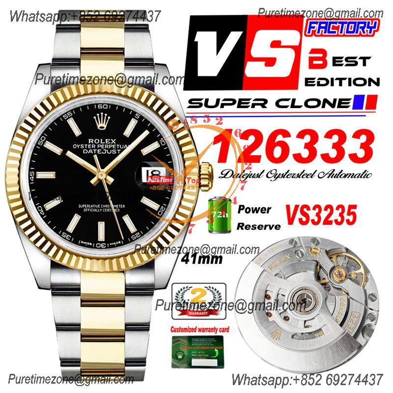 DateJust 41 126333 VS3235 Automatic Mens Watch 904L SS VSF Best Edition YG Black Dial on Oyster Bracelet CHS