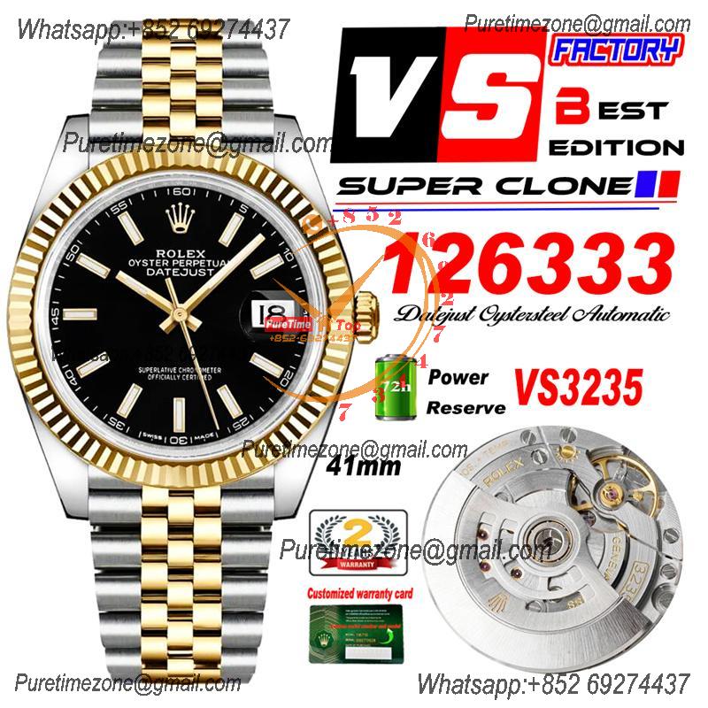 DateJust 41 126333 VS3235 Automatic Mens Watch 904L SS VSF Best Edition YG Black Dial on Jubilee Bracelet CHS