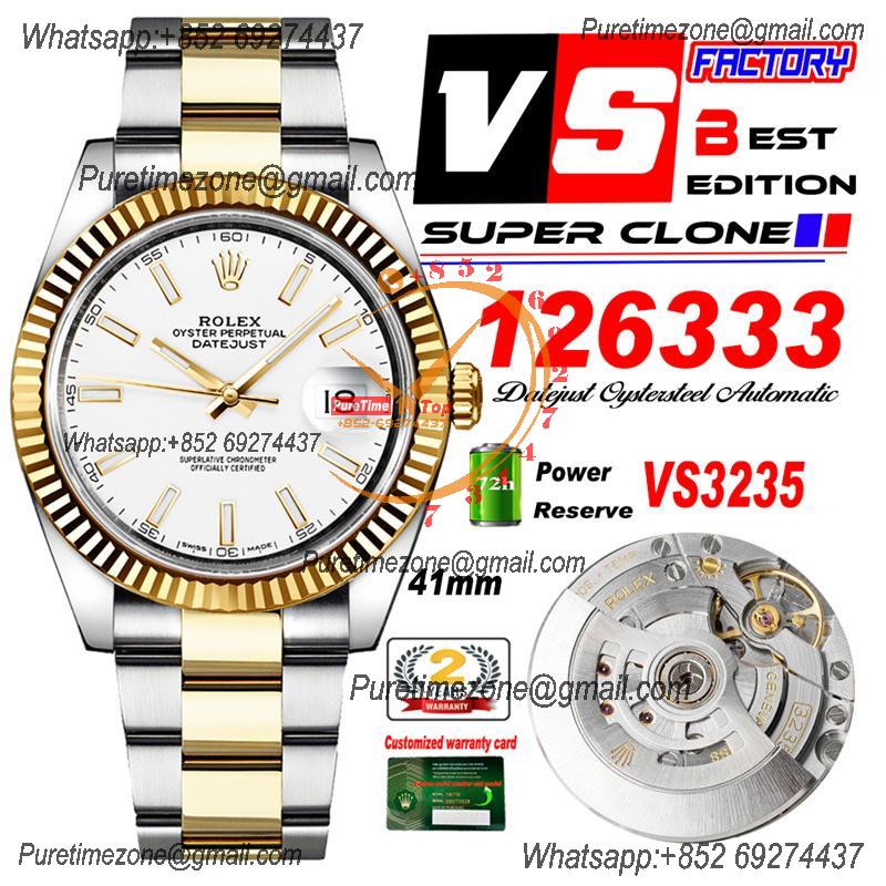 DateJust 41 126333 VS3235 Automatic Mens Watch 904L SS VSF Best Edition YG White Dial on Oyster Bracelet CHS