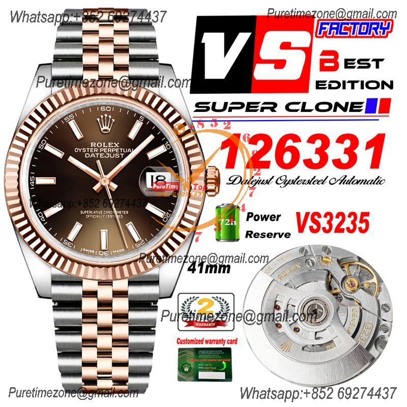 DateJust 41 126333 VS3235 Automatic Mens Watch 904L SS VSF Best Edition RG Brown Dial on Jubilee Bracelet CHS