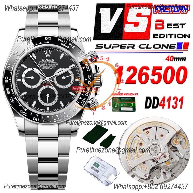 Daytona 126500 SH4131 Automatic Chronograph Mens Watch Best Edition VSF Black Dial 904L SS Bracelet