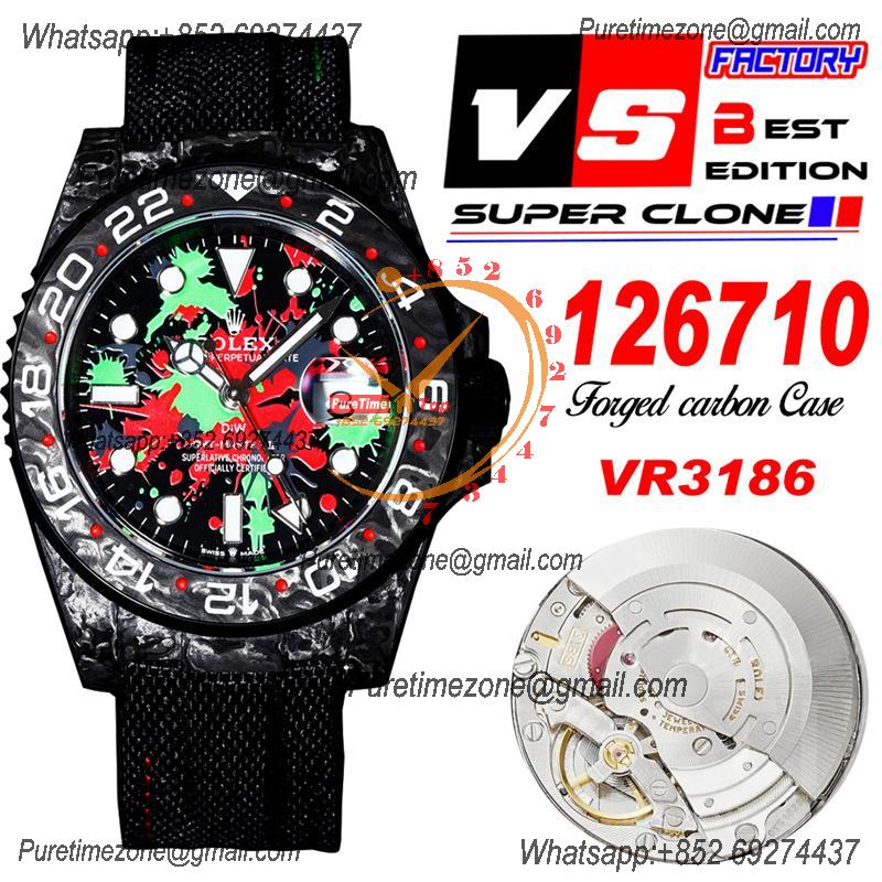 DIW Carbon 126710 VR3186 Automatic Mens Watch Best Edition VSF Forged Carbon Graffiti Dial Nylon Strap CHS