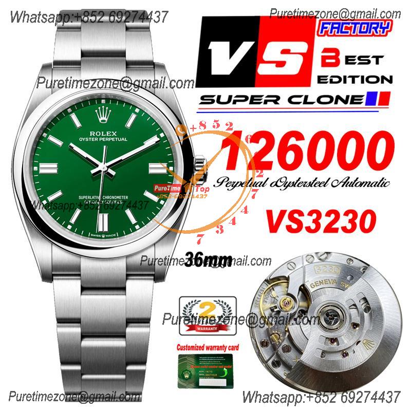 Oyster Perpetual 126000 36mm VS3230 Automatic Mesn Watch Best Edition VSF Green Dial 904L SS Bracelet CHS