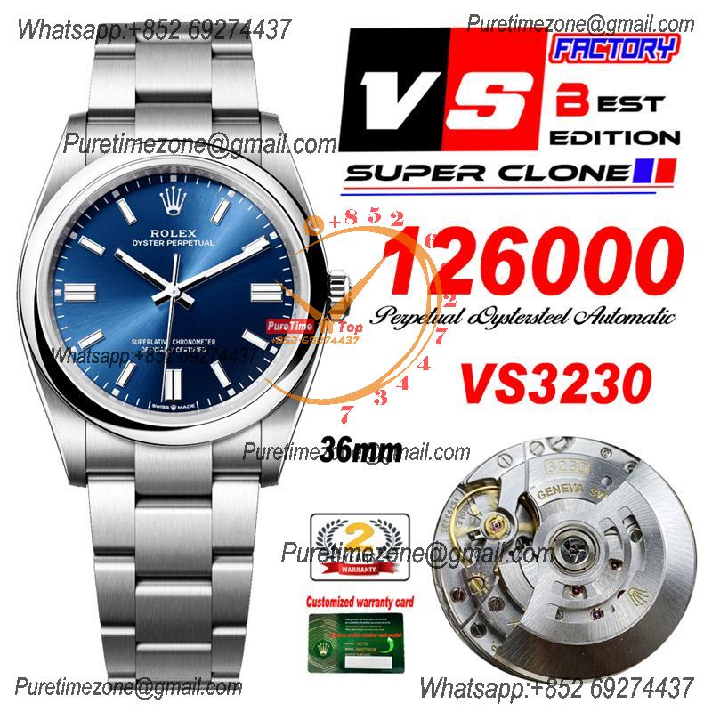 Oyster Perpetual 126000 36mm VS3230 Automatic Mesn Watch Best Edition VSF Blue Dial 904L SS Bracelet CHS