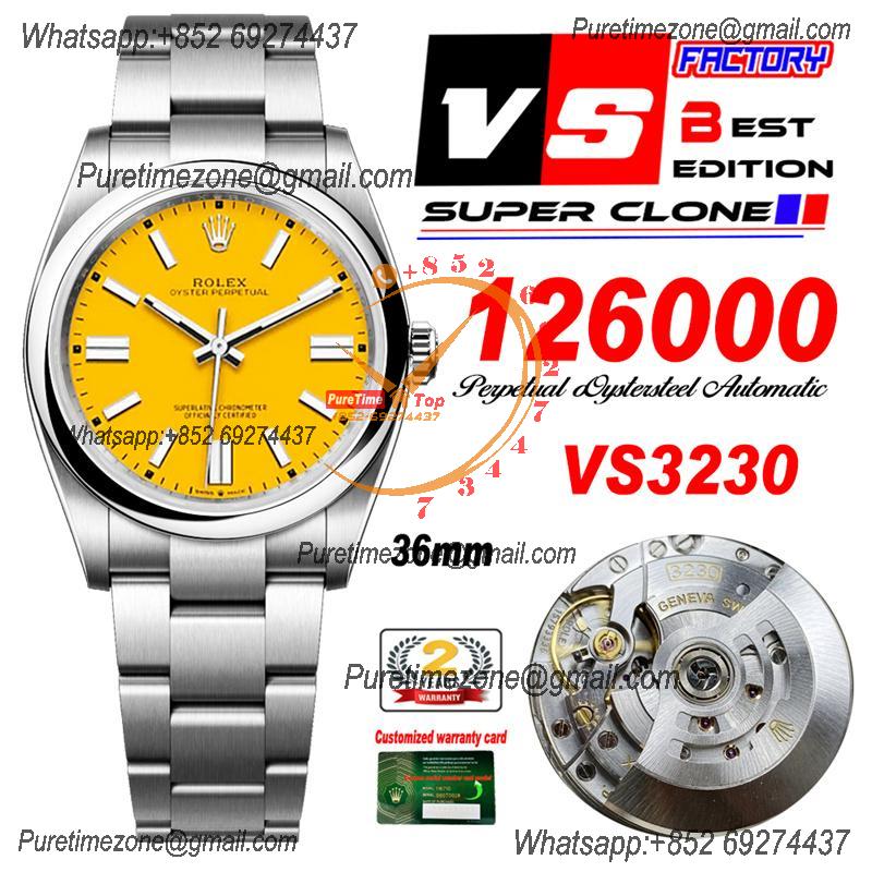 Oyster Perpetual 126000 36mm VS3230 Automatic Mesn Watch Best Edition VSF Yellow Dial 904L SS Bracelet CHS