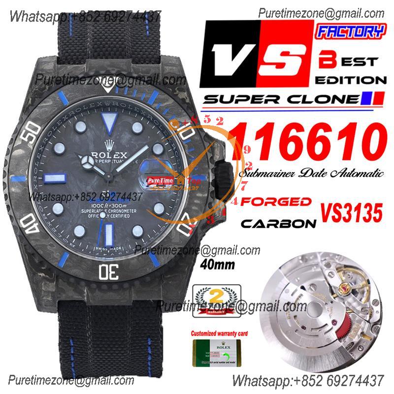 Submariner DIW Carbon VS3135 Automatic Mens Watch VSF 1:1 Best Edition Black Blue Dial Nylon Strap CHS