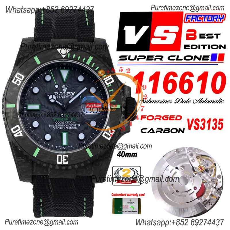 Submariner DIW Carbon VS3135 Automatic Mens Watch VSF 1:1 Best Edition Black Green Dial Nylon Strap CHS