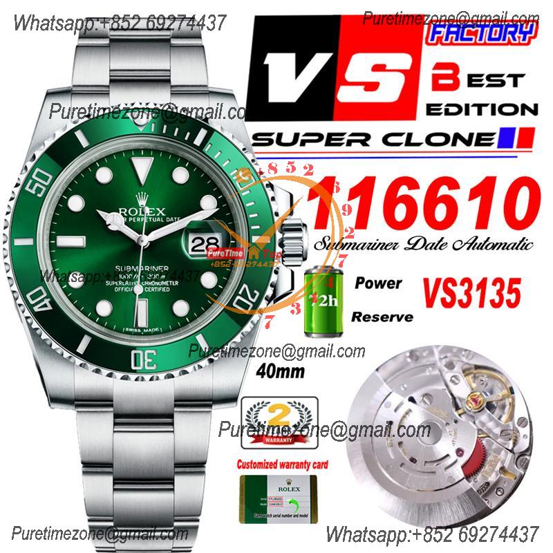 Submariner 40 116610LV  VS3135 Automatic Mens Watch VSF 1:1 Best Edition Green Dial 904L SS Bracelet Hulk CHS