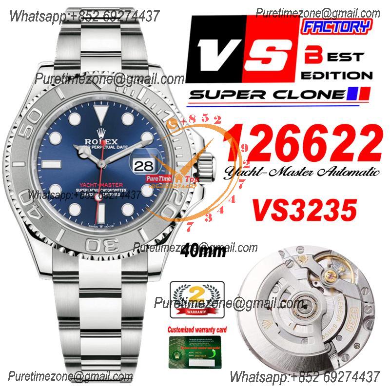 Yacht-Master 40mm 126622 VS3235 Automatic Mens Watch VSF Best Edition 3D Ceramic Bezel Blue Dial 904L SS Bracelet CHS