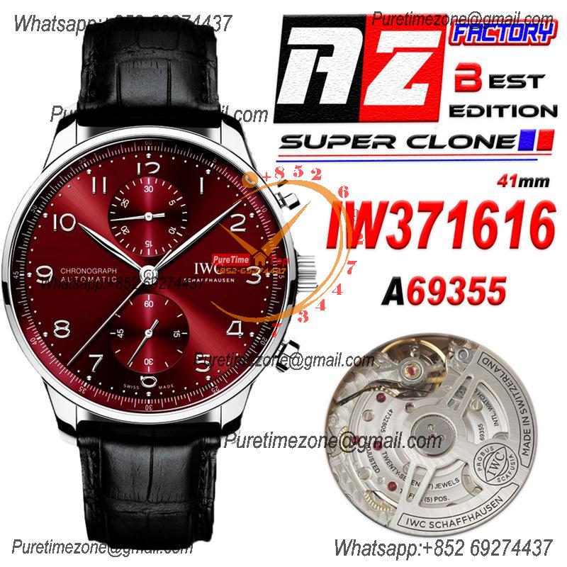 Portuguese IW371616 A69355 Automatic Chronograph Mens Watch AZF Best Edition 41 Red Dial Black Leather CHS