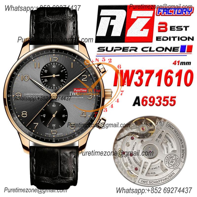 Portuguese IW371610 A69355 Automatic Chronograph Mens Watch AZF Best Edition 41 RG Gray Dial Black Leather CHS