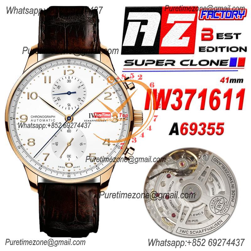 Portuguese IW371611 A69355 Automatic Chronograph Mens Watch AZF Best Edition 41 RG Silver Dial Brown Leather CHS