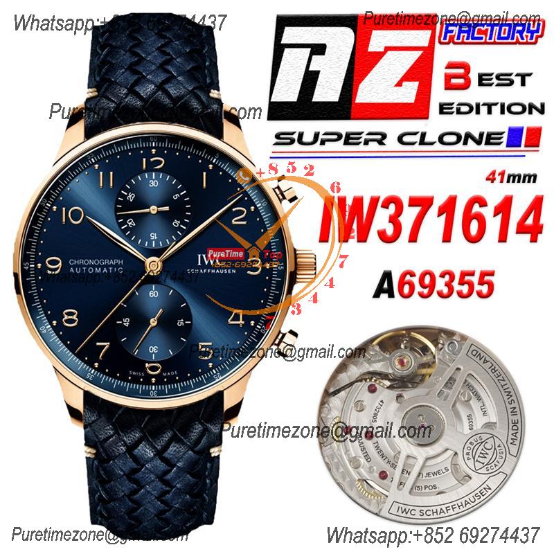 Portuguese IW371614 A69355 Automatic Chronograph Mens Watch AZF Best Edition 41 RG Blue Dial Leather Strap CHS