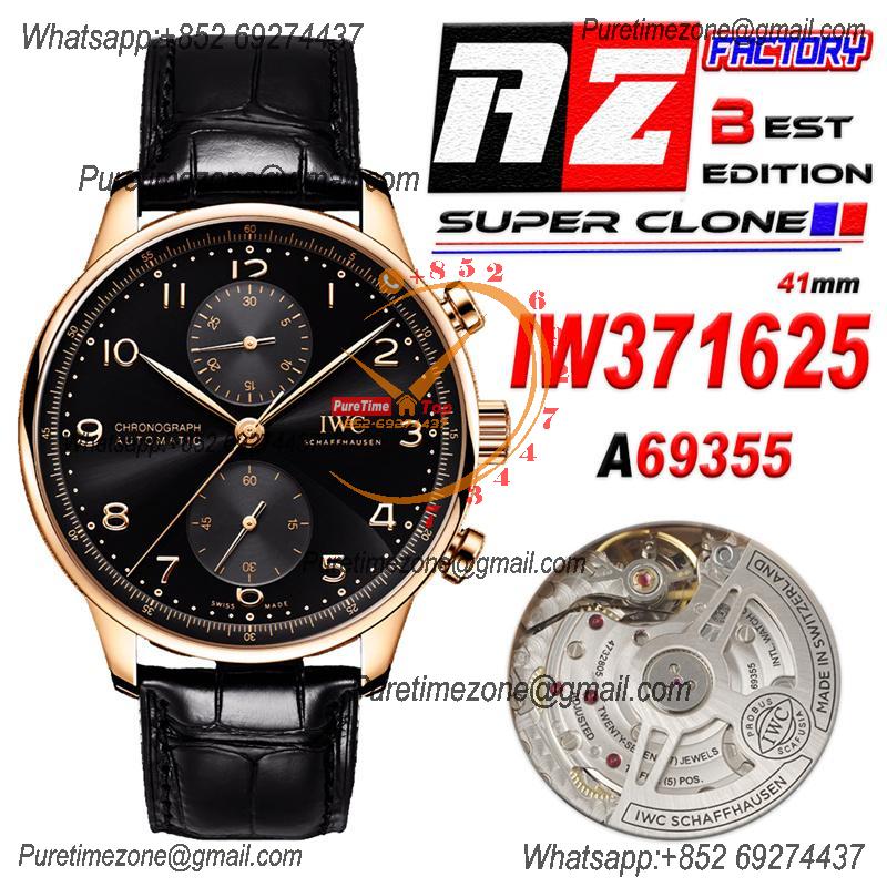 Portuguese IW371625 A69355 Automatic Chronograph Mens Watch AZF Best Edition 41 RG Black Dial Leather Strap CHS