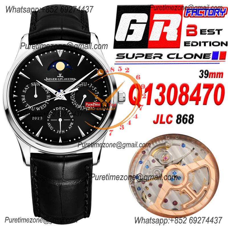 Master Ultra Thin Perpetual Calendar Q1308470 A868 Automatic Mens Watch Best Edition GRF 39 Black Dial Black Leather CHS